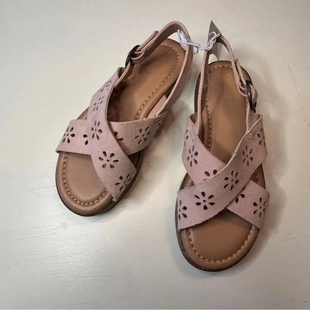 Old Navy Girls Ankle Strap Flower  Design Sweet Pink Platform Sandals Sz 12